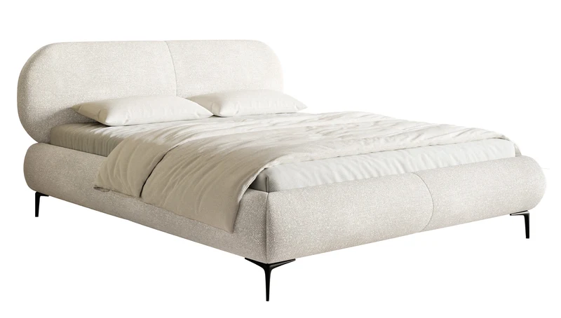 Polsterbett 180x200 cm Ovalle mit Stauraum, Metallrahmen, cremefarbenes Chenille, schwarze Beine