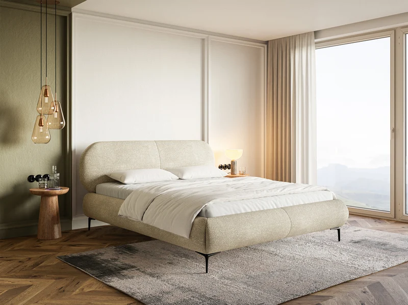Polsterbett 180x200 cm Ovalle, beige Chenille, schwarze Beine