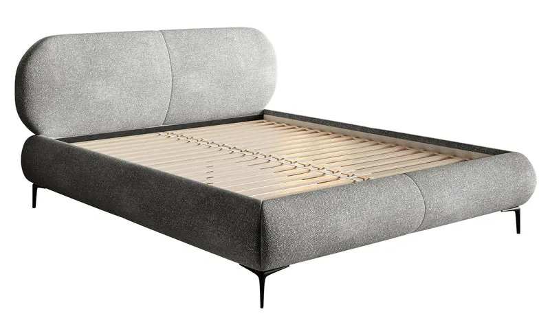 Gepolstertes Bett 180x200 cm Ovalle, grauer Chenille-Stoff, schwarze Beine