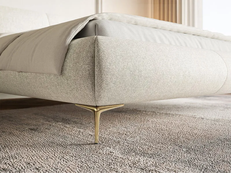 Polsterbett 160x200 cm Ovalle hellbeige, wasserabweisendes Geflecht, goldene Beine