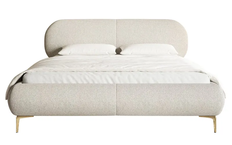 Polsterbett 160x200 cm Ovalle hellbeige, wasserabweisendes Geflecht, goldene Beine