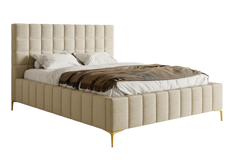 Polsterbett 180x200 cm Szejlo mit Stauraum, Metallrahmen, beige Chenille