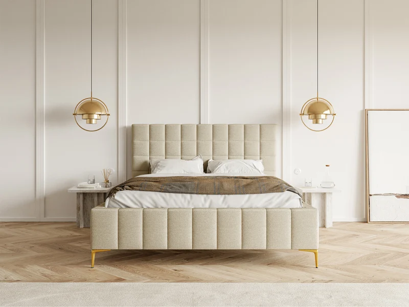 Polsterbett 180x200 cm Szejlo mit Stauraum, Metallrahmen, beige Chenille