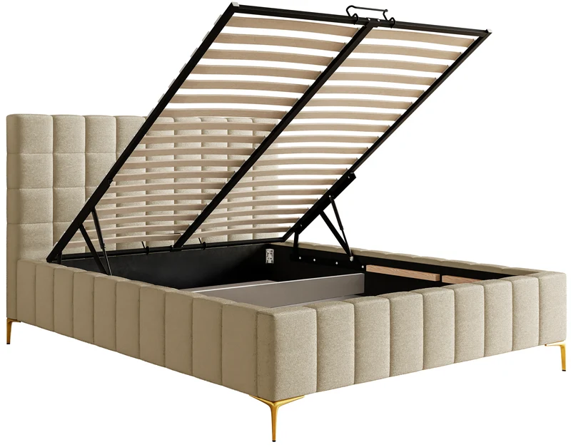 Polsterbett 180x200 cm Szejlo mit Stauraum, Metallrahmen, beige Chenille