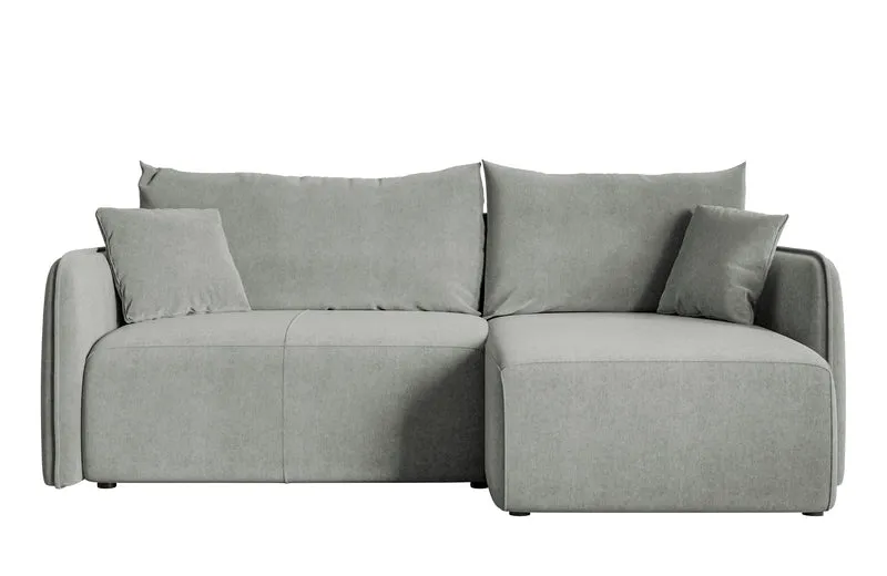 Ecksofa mit Schlaffunktion Mamla, L-förmig, hellgrau, mit Stauraum, hydrophober Samt, universell einsetzbar