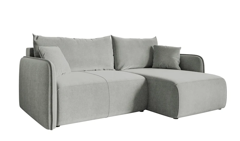 Ecksofa mit Schlaffunktion Mamla, L-förmig, hellgrau, mit Stauraum, hydrophober Samt, universell einsetzbar