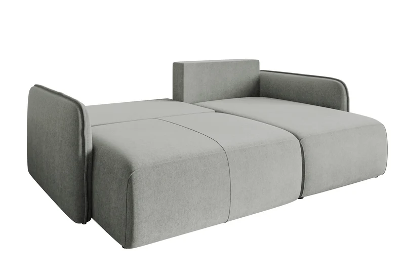Ecksofa mit Schlaffunktion Mamla, L-förmig, hellgrau, mit Stauraum, hydrophober Samt, universell einsetzbar
