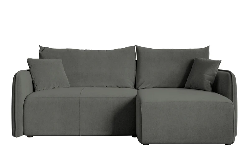 Ecksofa mit Schlaffunktion Mamla, L-förmig, grau, mit Stauraum, hydrophobes Samt, universell einsetzbar
