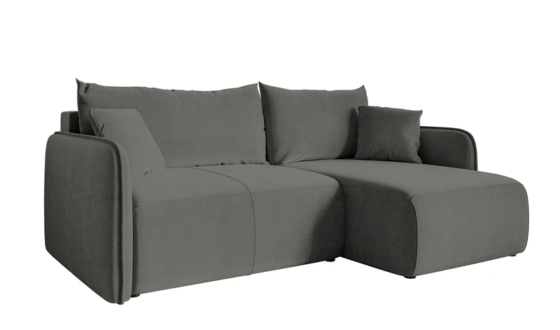 Ecksofa mit Schlaffunktion Mamla, L-förmig, grau, mit Stauraum, hydrophobes Samt, universell einsetzbar