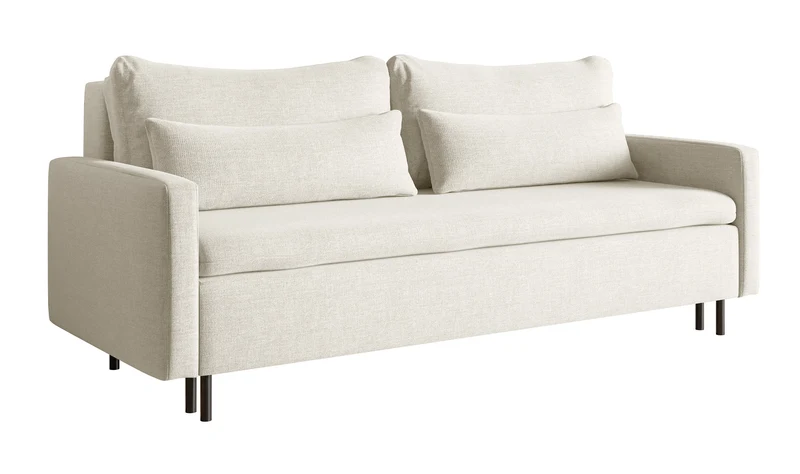 Dreisitziges ausklappbares Sofa Umpro mit Stauraum, cremefarbenes Chenille