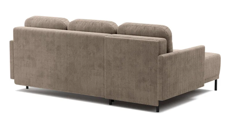 Ausziehbare Eckcouch Hamiel, L-förmig, mit Stauraum, universell, beige Cord