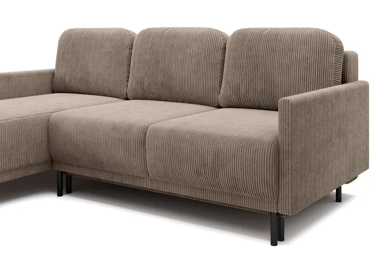 Ausziehbare Eckcouch Hamiel, L-förmig, mit Stauraum, universell, beige Cord