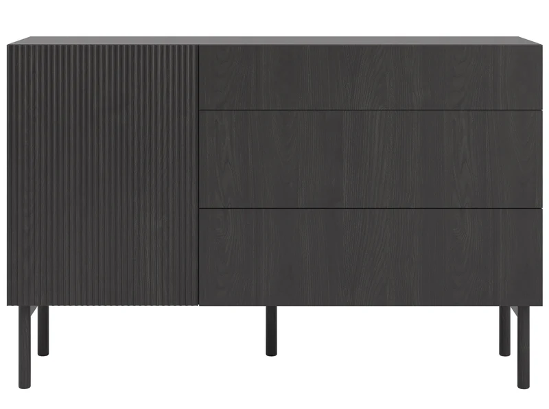 Einzeltür-Kommode Nolie mit drei Schubladen, 140 cm, Portland Esche Schwarz