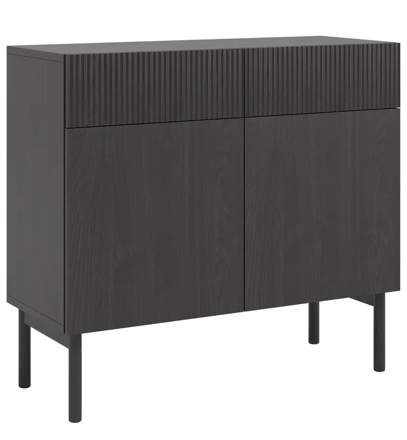 Zweiturige Kommode Nolie mit zwei Schubladen, 100 cm, Portland Esche Schwarz