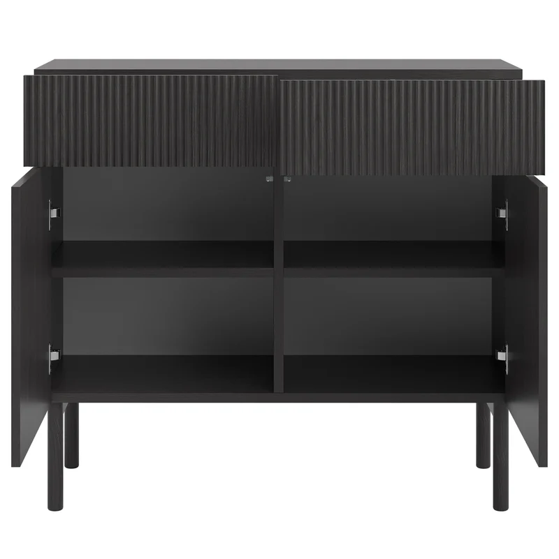 Zweiturige Kommode Nolie mit zwei Schubladen, 100 cm, Portland Esche Schwarz