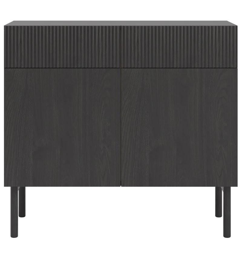 Zweiturige Kommode Nolie mit zwei Schubladen, 100 cm, Portland Esche Schwarz