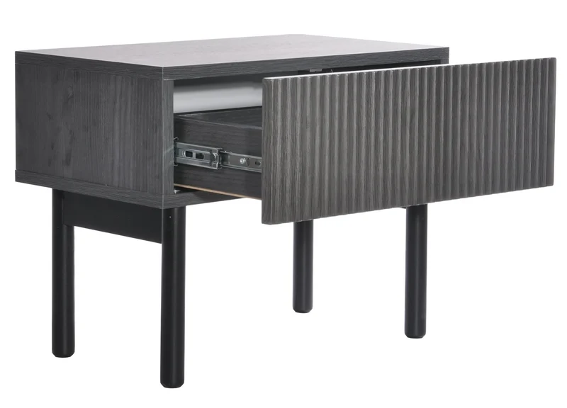 Nachtkommode Nolie mit Schublade und Füßen 50 cm Esche Portland Schwarz