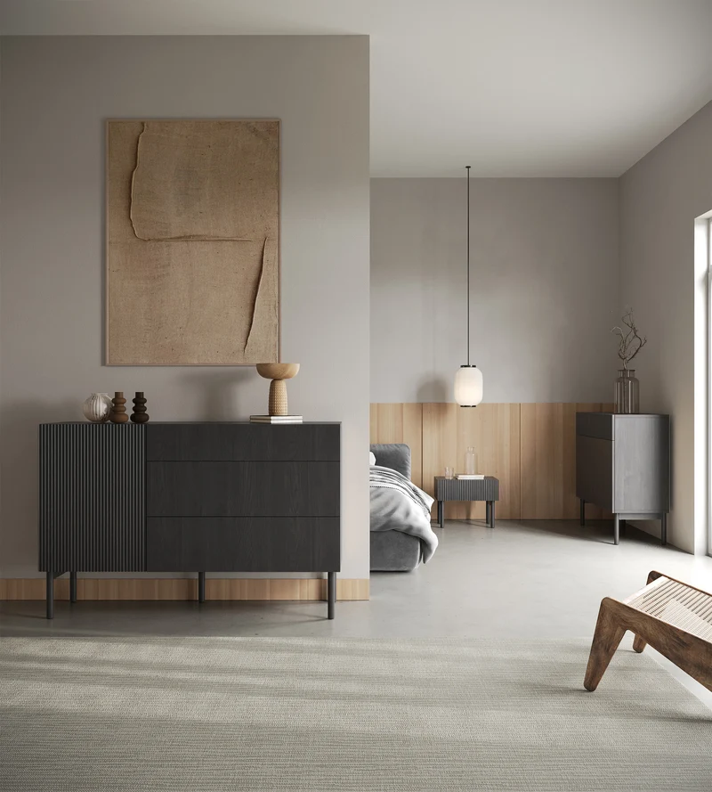 Nachtkommode Nolie mit Schublade und Füßen 50 cm Esche Portland Schwarz
