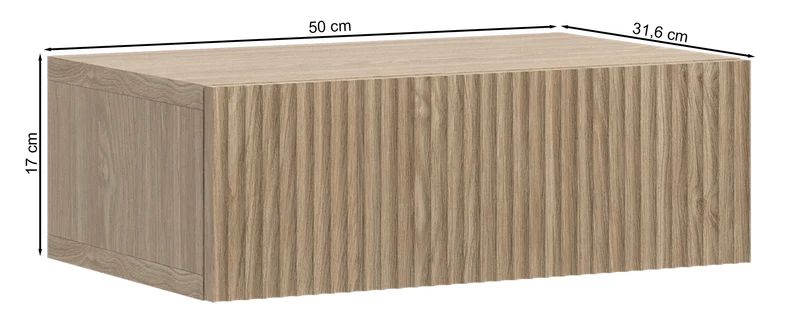 Hängender Nachttisch Nolie mit Schublade und Rillen auf der Front, 50 cm, geölte Eiche
