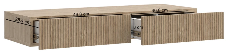 Hängender Schminktisch Nolie mit zwei Schubladen und Frontfräsung, 110 cm, geölte Eiche