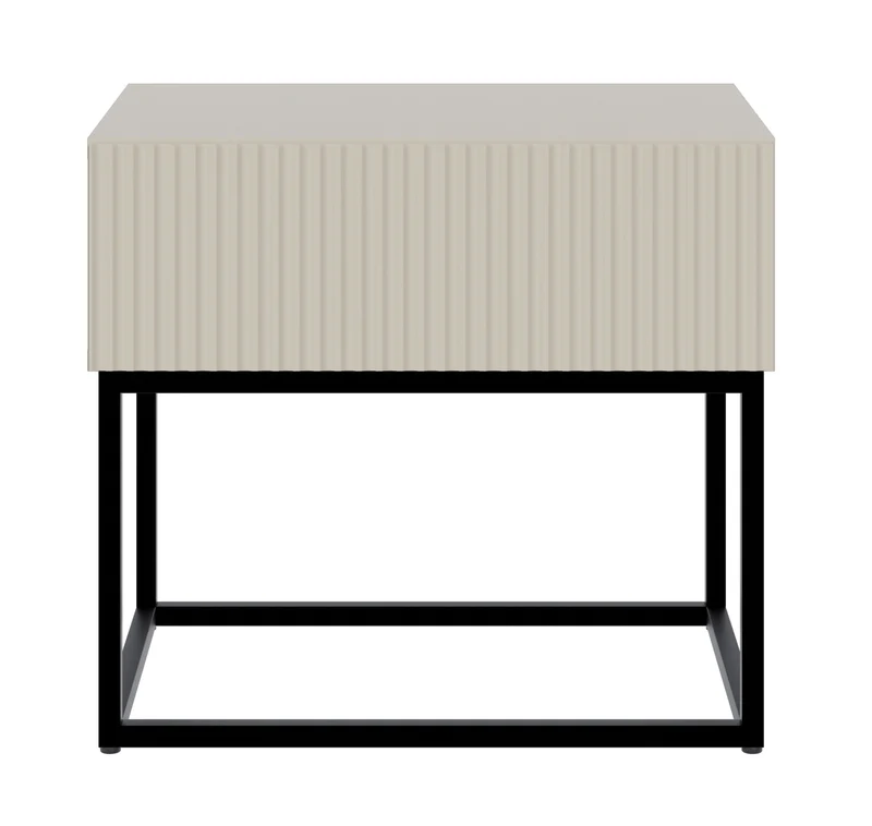 Nachttisch Veldio mit gefräster Front und Schublade 50 cm Grau-Beige mit schwarzen Beinen