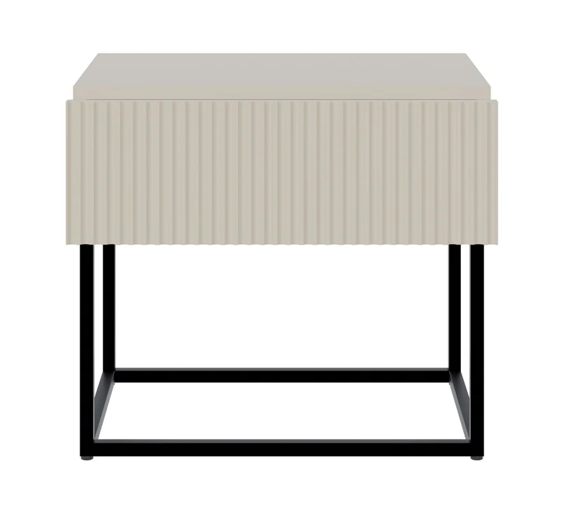 Nachttisch Veldio mit gefräster Front und Schublade 50 cm Grau-Beige mit schwarzen Beinen