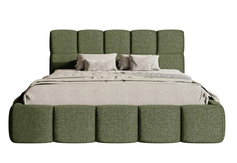 Gepolstertes Bett 200x200 cm Cloudy olivgrüner hydrophober Chenille-Stoff