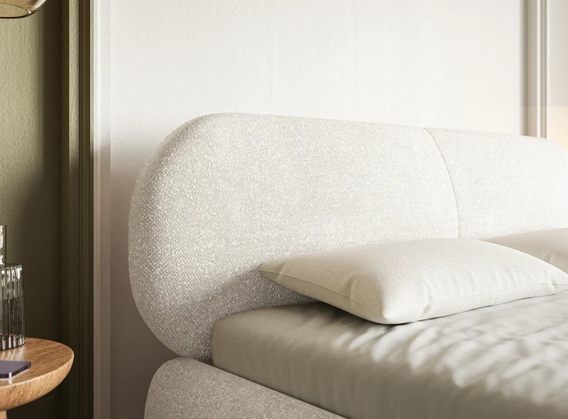 Gepolstertes Bett 160x200 cm Ovalle, cremefarben, Chenille, goldene Beine
