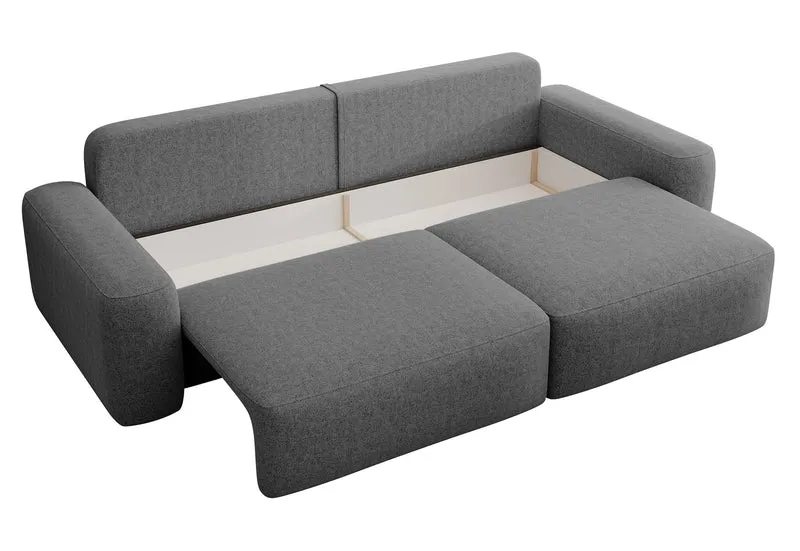 Dreisitziges ausklappbares Sofa Carnos, dunkelgrauer Chenille-Stoff, hydrophob, schwarze Beine