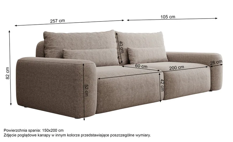 Dreisitziges ausklappbares Sofa Carnos hellbraun, chenille, wasserabweisend, schwarze Beine
