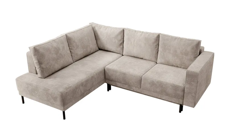 Ecksofa Rodario mit Schlaffunktion und Bettkasten, dunkelbeige Cord, linksseitig