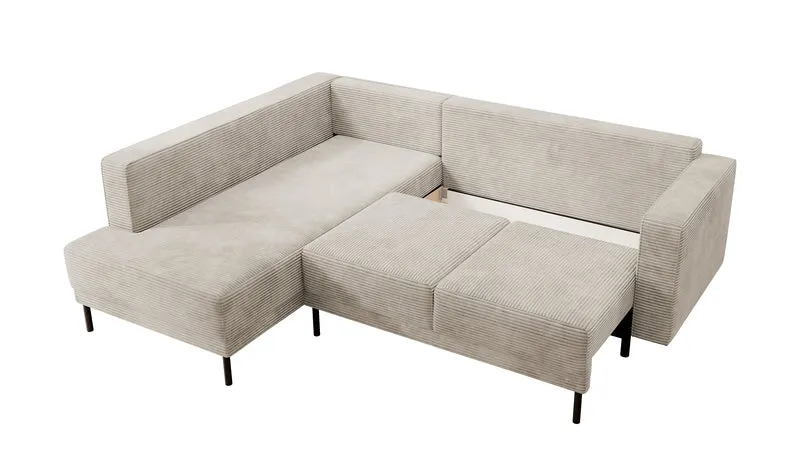 Ecksofa Rodario mit Schlaffunktion und Bettkasten, dunkelbeige Cord, linksseitig