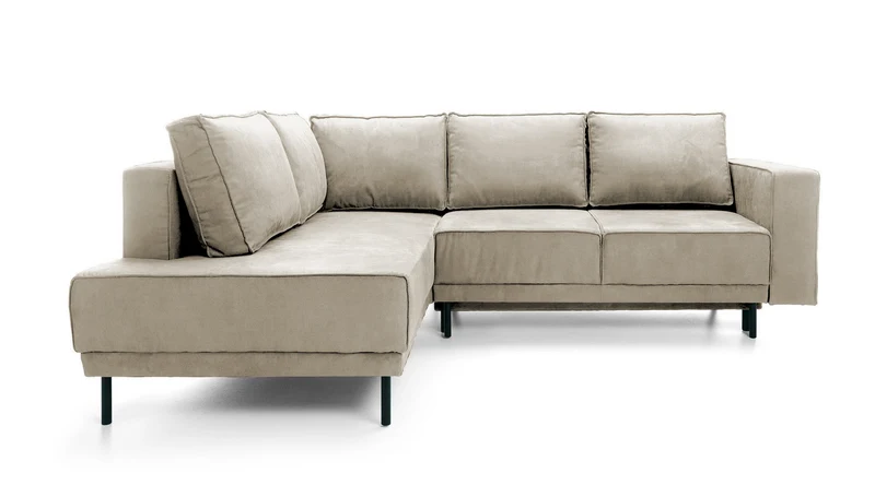 Ecksofa Rodario mit Schlafunktion und Bettkasten, grauer Cord, linksseitig
