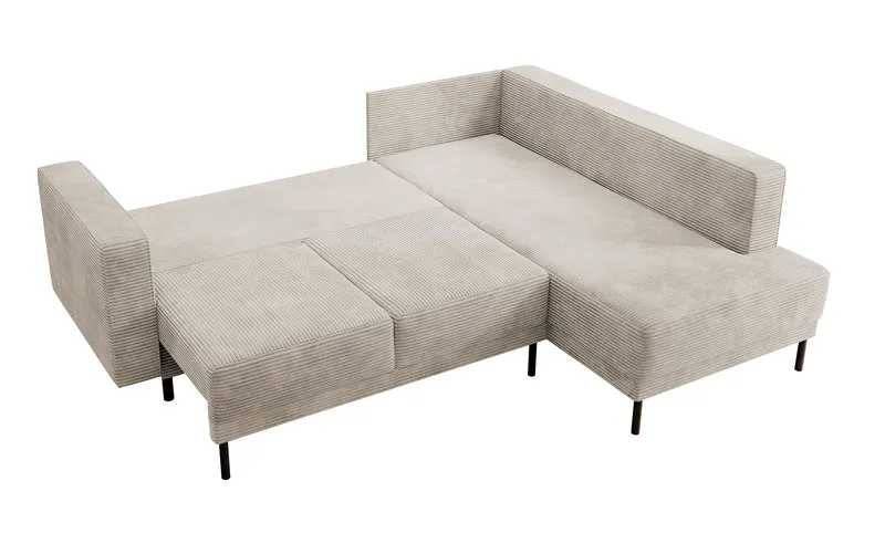 Ecksofa Rodario mit Schlaffunktion und Bettkasten, dunkelbeige Cord, rechtsseitig