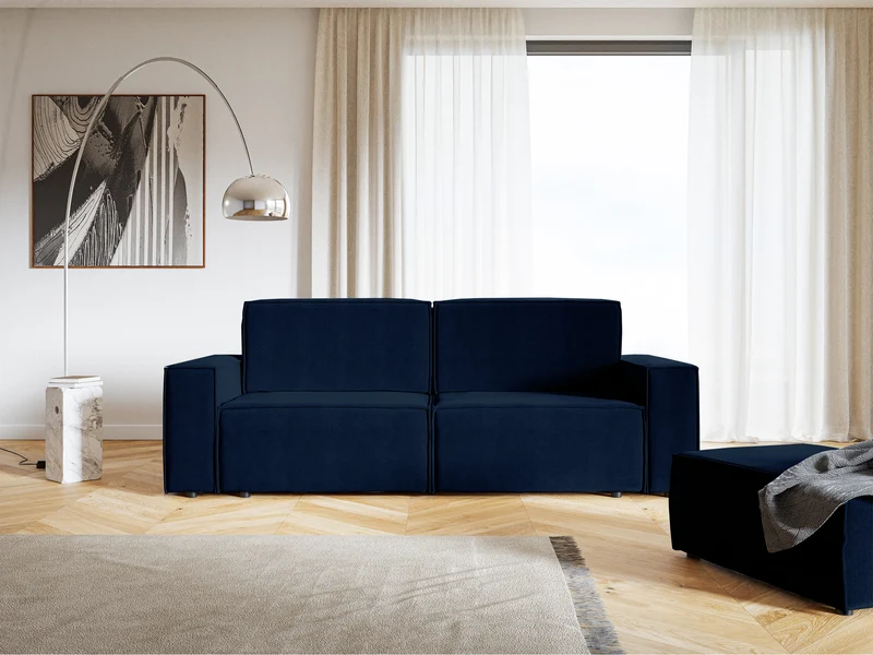 Dreisitziges Schlafsofa Copertino, marineblauer Velours, wasserabweisend
