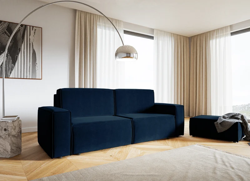 Dreisitziges Schlafsofa Copertino, marineblauer Velours, wasserabweisend