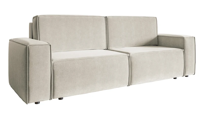 Dreisitziges ausziehbares Sofa Copertino, hellbeiger wasserabweisender Veloursstoff