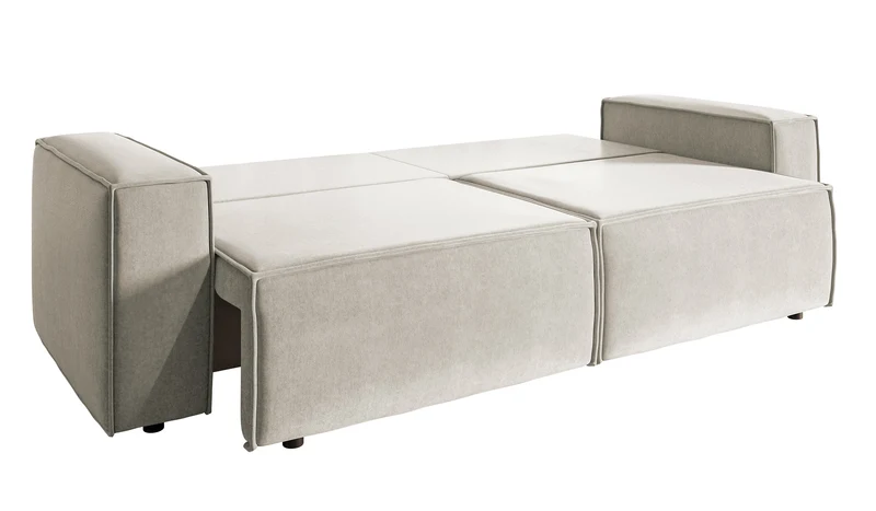 Dreisitziges ausziehbares Sofa Copertino, hellbeiger wasserabweisender Veloursstoff