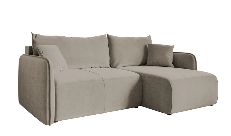 Ecksofa mit Schlafunktion Mamla, L-förmig, grau-beige, mit Stauraum, hydrophobes Samtgewebe, universell einsetzbar