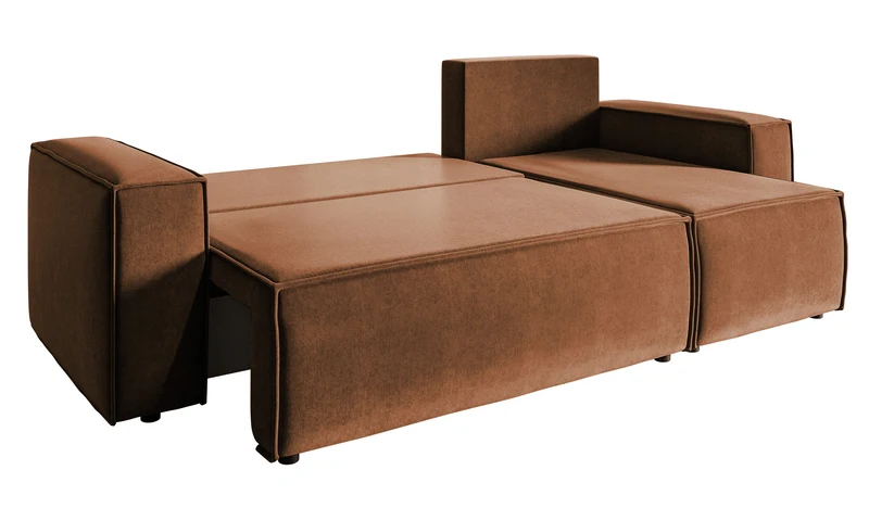 Ecksofa mit Schlafunktion Copertino, L-förmig, mit Stauraum, universell, kupferfarbener, wasserabweisender Samt
