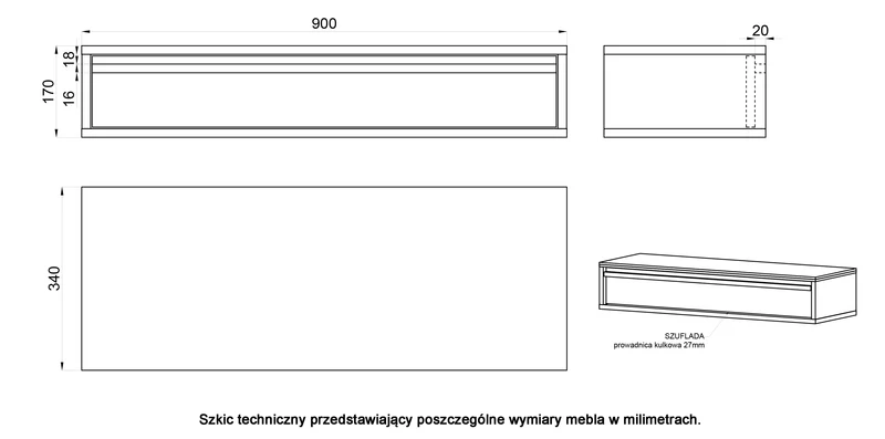 Evo-Konsole mit Schublade und Gestell 90 cm Kaschmir