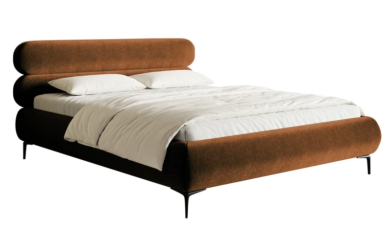 Polsterbett 140x200 cm Roule mit Stauraum, Metallrahmen, kupferfarbener Samt, wasserabweisend, schwarze Beine
