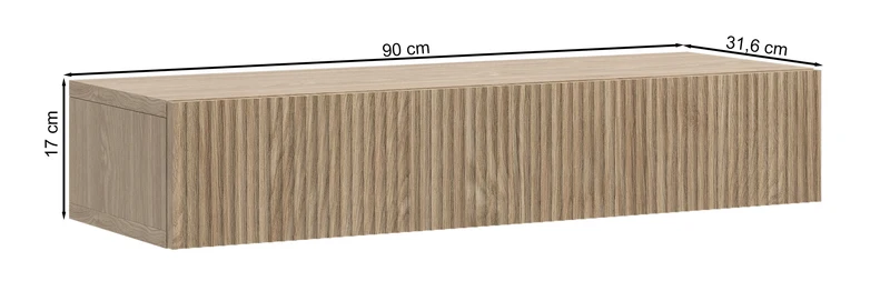 Hängende Nolie-Konsole mit Schublade und Rillen an der Front, 90 cm, geölte Eiche