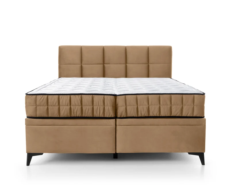 Kontinentales Bett 160x200 cm Beriano mit Stauraum und Matratze, beiger Samt