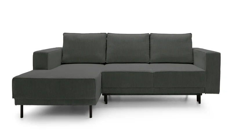 Ecksofa mit Schlaffunktion Rodario Mini L-förmig mit Stauraum, grau Cord, linksseitig
