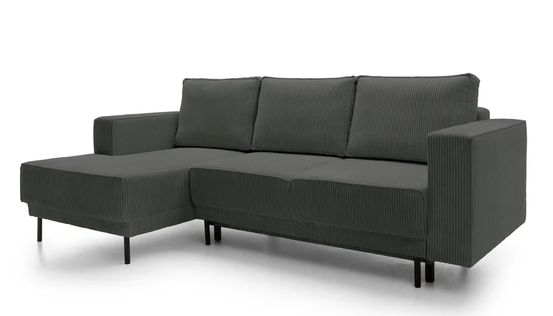 Ecksofa mit Schlaffunktion Rodario Mini L-förmig mit Stauraum, grau Cord, linksseitig