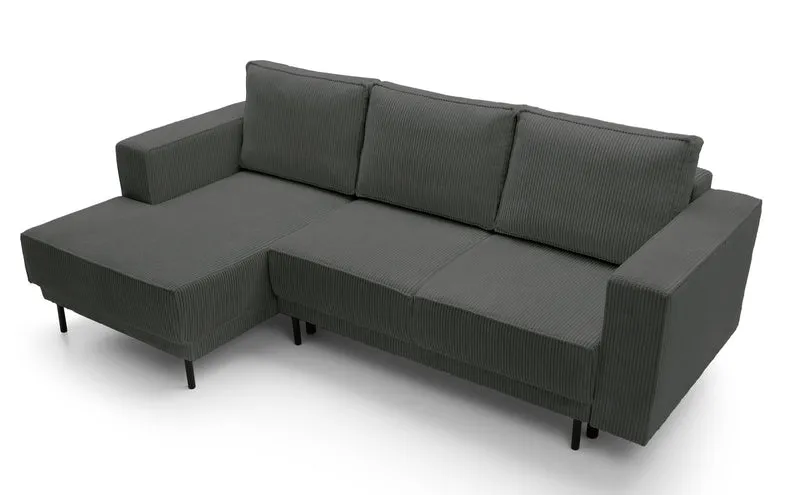 Ecksofa mit Schlaffunktion Rodario Mini L-förmig mit Stauraum, grau Cord, linksseitig