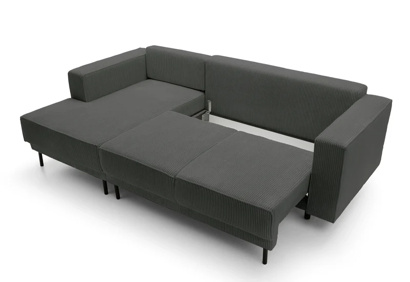 Ecksofa mit Schlaffunktion Rodario Mini L-förmig mit Stauraum, grau Cord, linksseitig