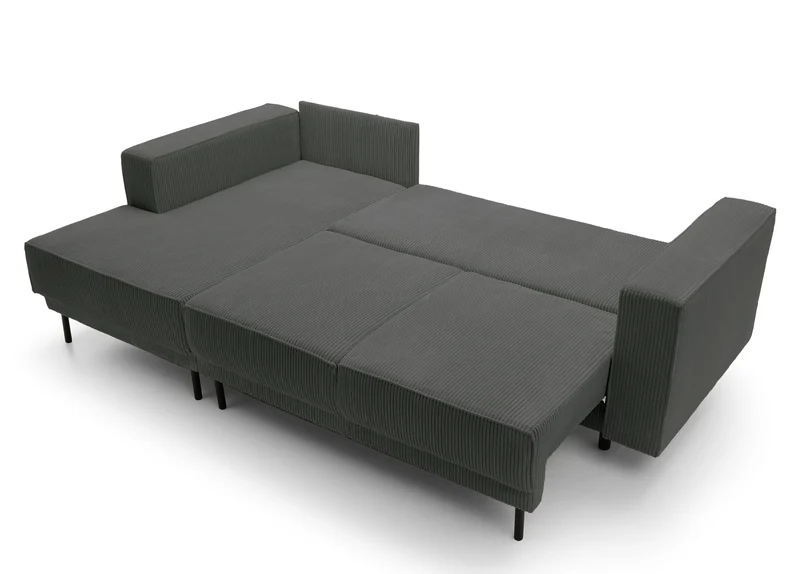 Ecksofa mit Schlaffunktion Rodario Mini L-förmig mit Stauraum, grau Cord, linksseitig