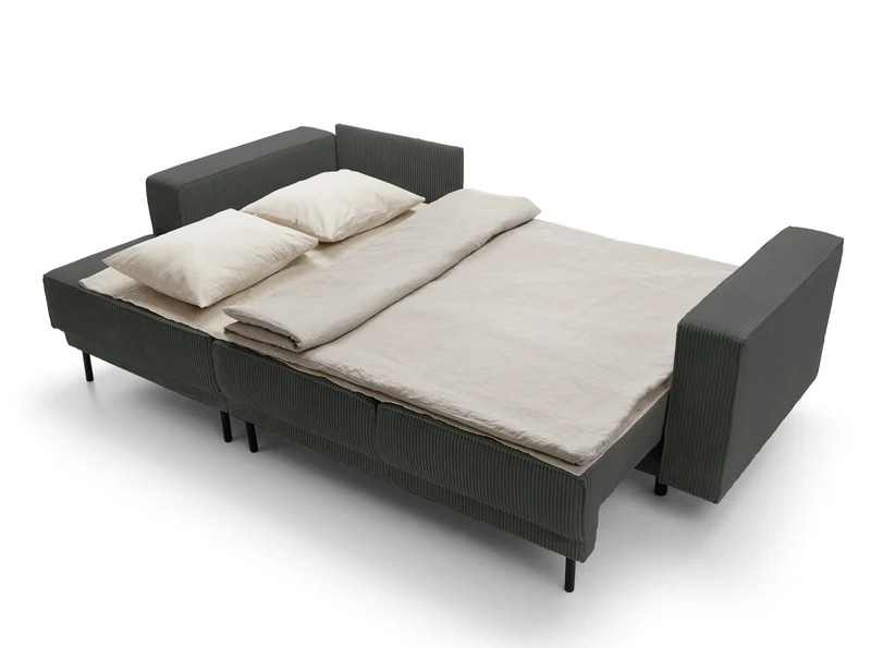 Ecksofa mit Schlaffunktion Rodario Mini L-förmig mit Stauraum, grau Cord, linksseitig